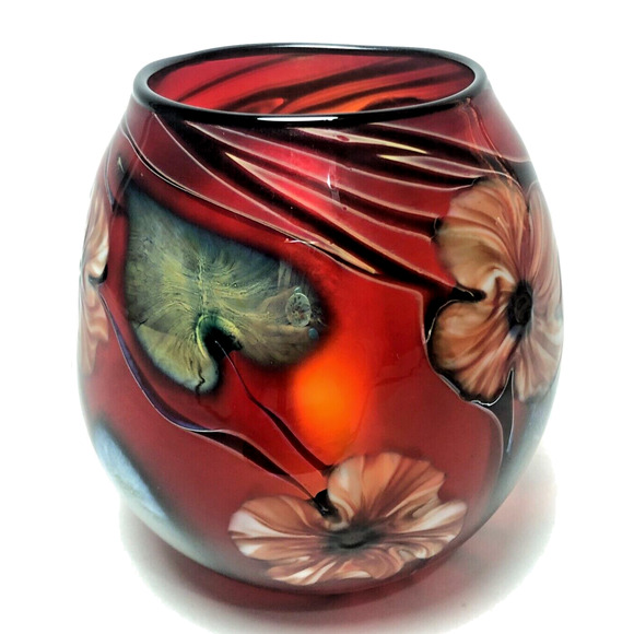 Charles Lotton Other - Vintage Charles Lotton 5" Selenium Ruby Multi Flora Vase Signed 1982 Art Glass